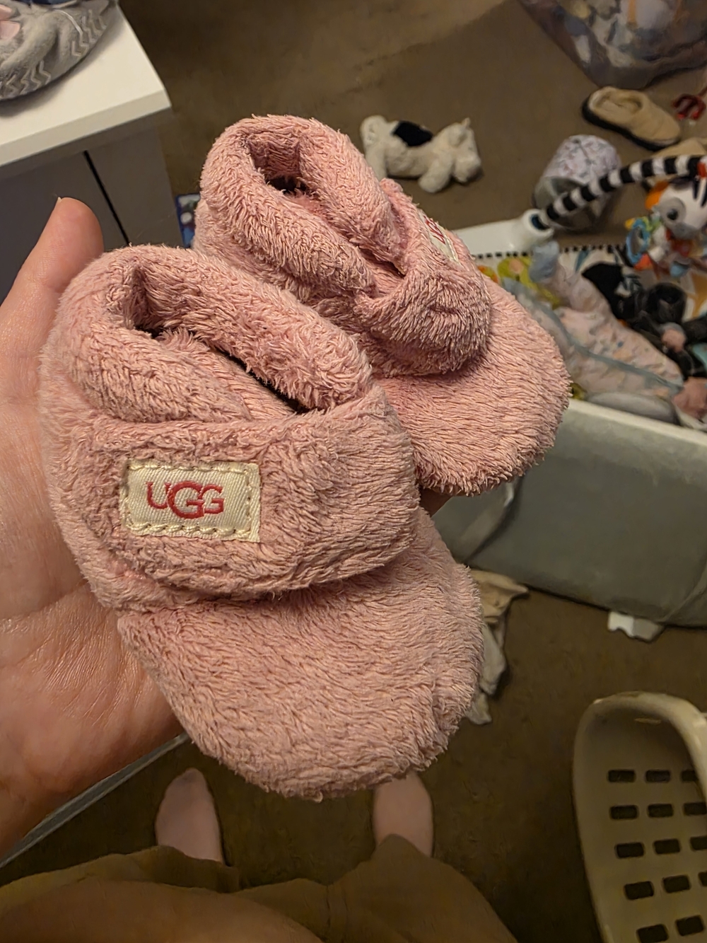 UGG Pink Plush Baby Booties with Logo Patch
